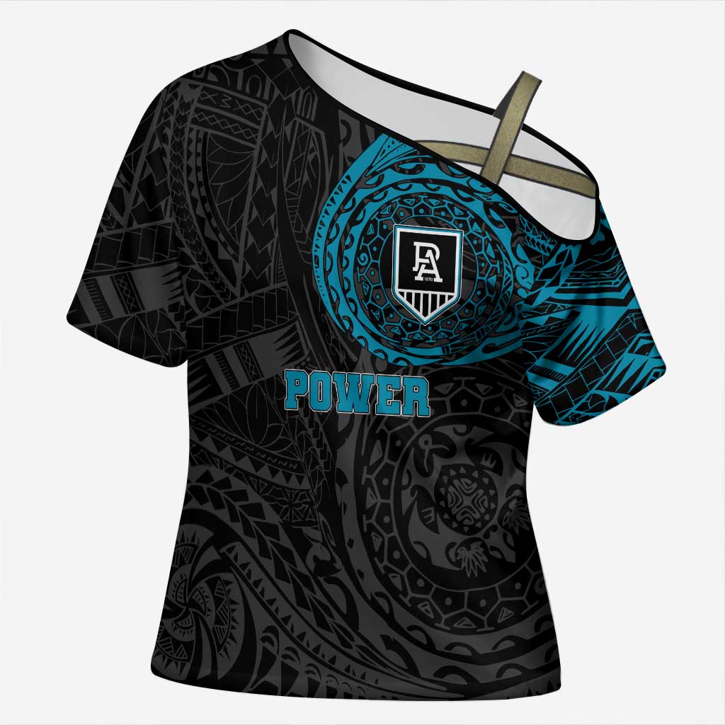 Personalized Port Adelaide Power Polynesian Cross Shoulder Shirt Tribal Chest and Sleeve Tattoo Heritage Warrior