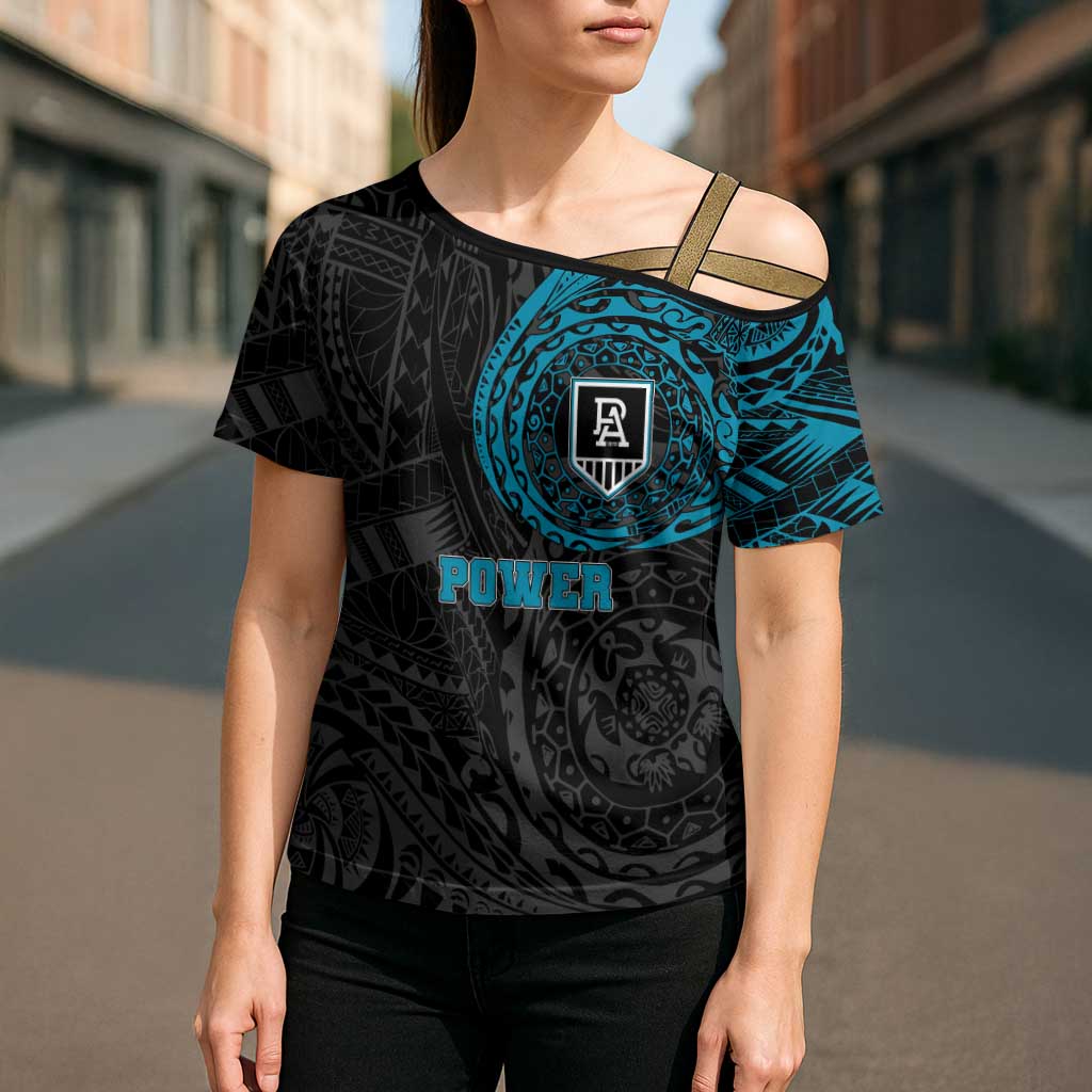 Personalized Port Adelaide Power Polynesian Cross Shoulder Shirt Tribal Chest and Sleeve Tattoo Heritage Warrior