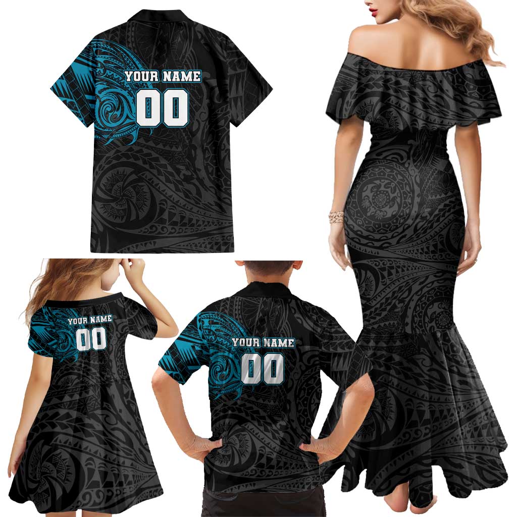 Personalized Port Adelaide Power Polynesian Family Matching Mermaid Dress and Hawaiian Shirt Tribal Chest and Sleeve Tattoo Heritage Warrior