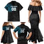 Personalized Port Adelaide Power Polynesian Family Matching Mermaid Dress and Hawaiian Shirt Tribal Chest and Sleeve Tattoo Heritage Warrior