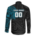 Personalized Port Adelaide Power Polynesian Family Matching Off Shoulder Maxi Dress and Hawaiian Shirt Tribal Chest and Sleeve Tattoo Heritage Warrior