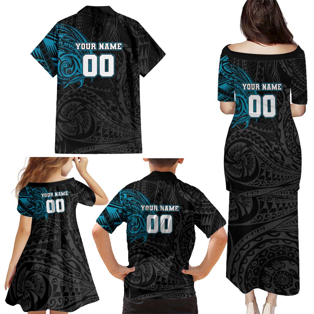 Personalized Port Adelaide Power Polynesian Family Matching Puletasi and Hawaiian Shirt Tribal Chest and Sleeve Tattoo Heritage Warrior