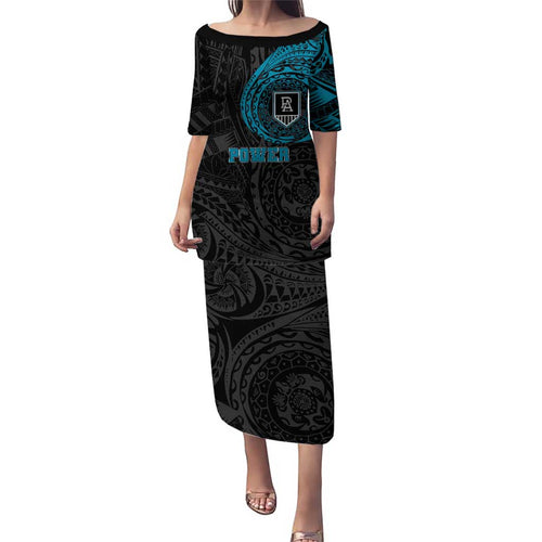 Personalized Port Adelaide Power Polynesian Family Matching Puletasi and Hawaiian Shirt Tribal Chest and Sleeve Tattoo Heritage Warrior