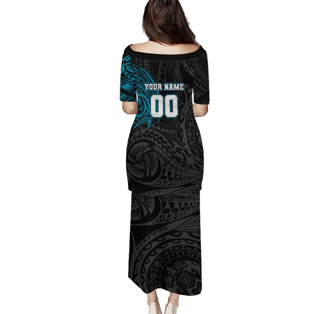 Personalized Port Adelaide Power Polynesian Family Matching Puletasi and Hawaiian Shirt Tribal Chest and Sleeve Tattoo Heritage Warrior