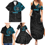 Personalized Port Adelaide Power Polynesian Family Matching Summer Maxi Dress and Hawaiian Shirt Tribal Chest and Sleeve Tattoo Heritage Warrior