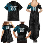 Personalized Port Adelaide Power Polynesian Family Matching Summer Maxi Dress and Hawaiian Shirt Tribal Chest and Sleeve Tattoo Heritage Warrior