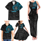 Personalized Port Adelaide Power Polynesian Family Matching Tank Maxi Dress and Hawaiian Shirt Tribal Chest and Sleeve Tattoo Heritage Warrior
