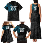 Personalized Port Adelaide Power Polynesian Family Matching Tank Maxi Dress and Hawaiian Shirt Tribal Chest and Sleeve Tattoo Heritage Warrior