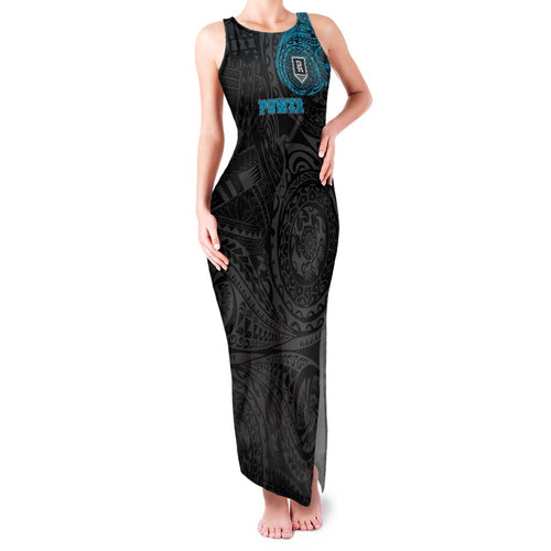 Personalized Port Adelaide Power Polynesian Family Matching Tank Maxi Dress and Hawaiian Shirt Tribal Chest and Sleeve Tattoo Heritage Warrior