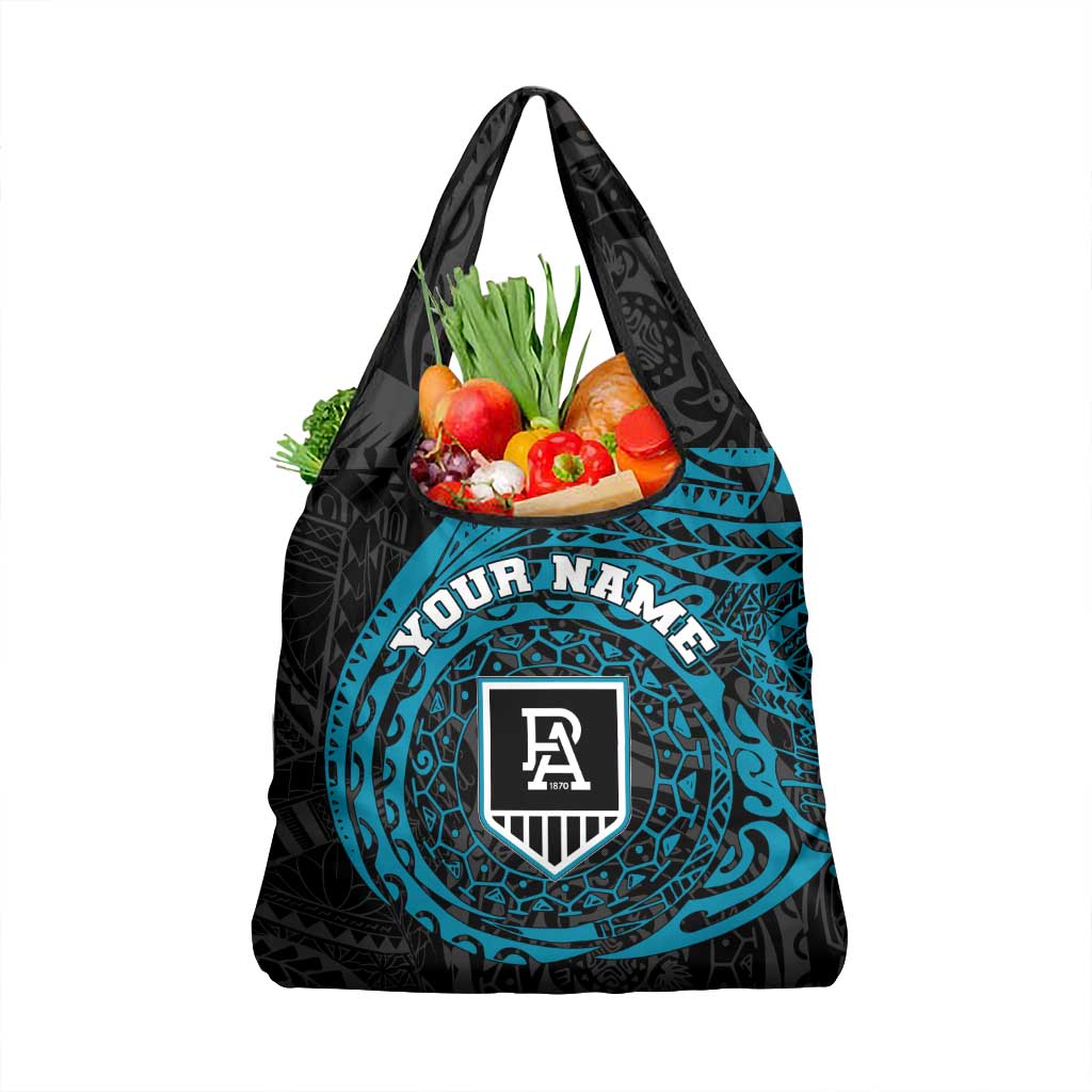 Personalized Port Adelaide Power Polynesian Grocery Bag Tribal Chest and Sleeve Tattoo Heritage Warrior