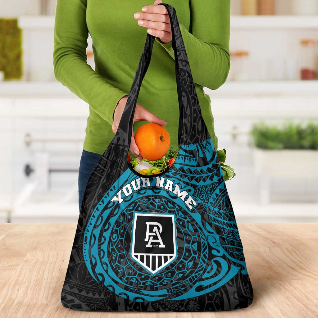 Personalized Port Adelaide Power Polynesian Grocery Bag Tribal Chest and Sleeve Tattoo Heritage Warrior