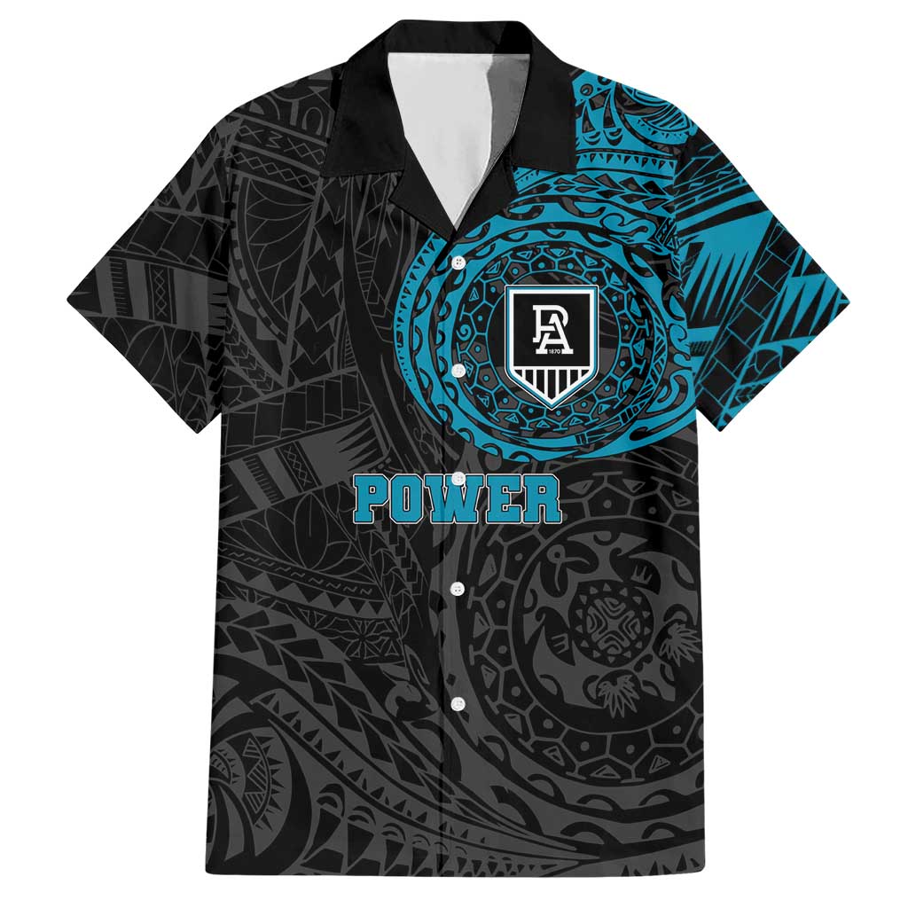 Personalized Port Adelaide Power Polynesian Hawaiian Shirt Tribal Chest and Sleeve Tattoo Heritage Warrior
