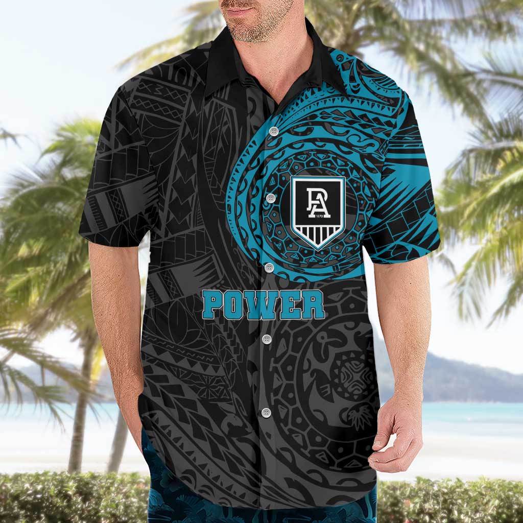 Personalized Port Adelaide Power Polynesian Hawaiian Shirt Tribal Chest and Sleeve Tattoo Heritage Warrior