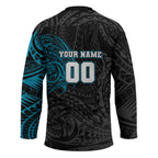 Personalized Port Adelaide Power Polynesian Hockey Jersey Tribal Chest and Sleeve Tattoo Heritage Warrior
