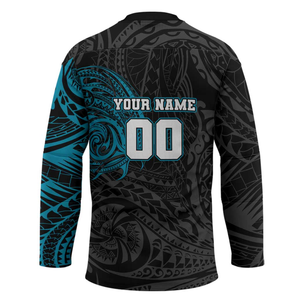 Personalized Port Adelaide Power Polynesian Hockey Jersey Tribal Chest and Sleeve Tattoo Heritage Warrior