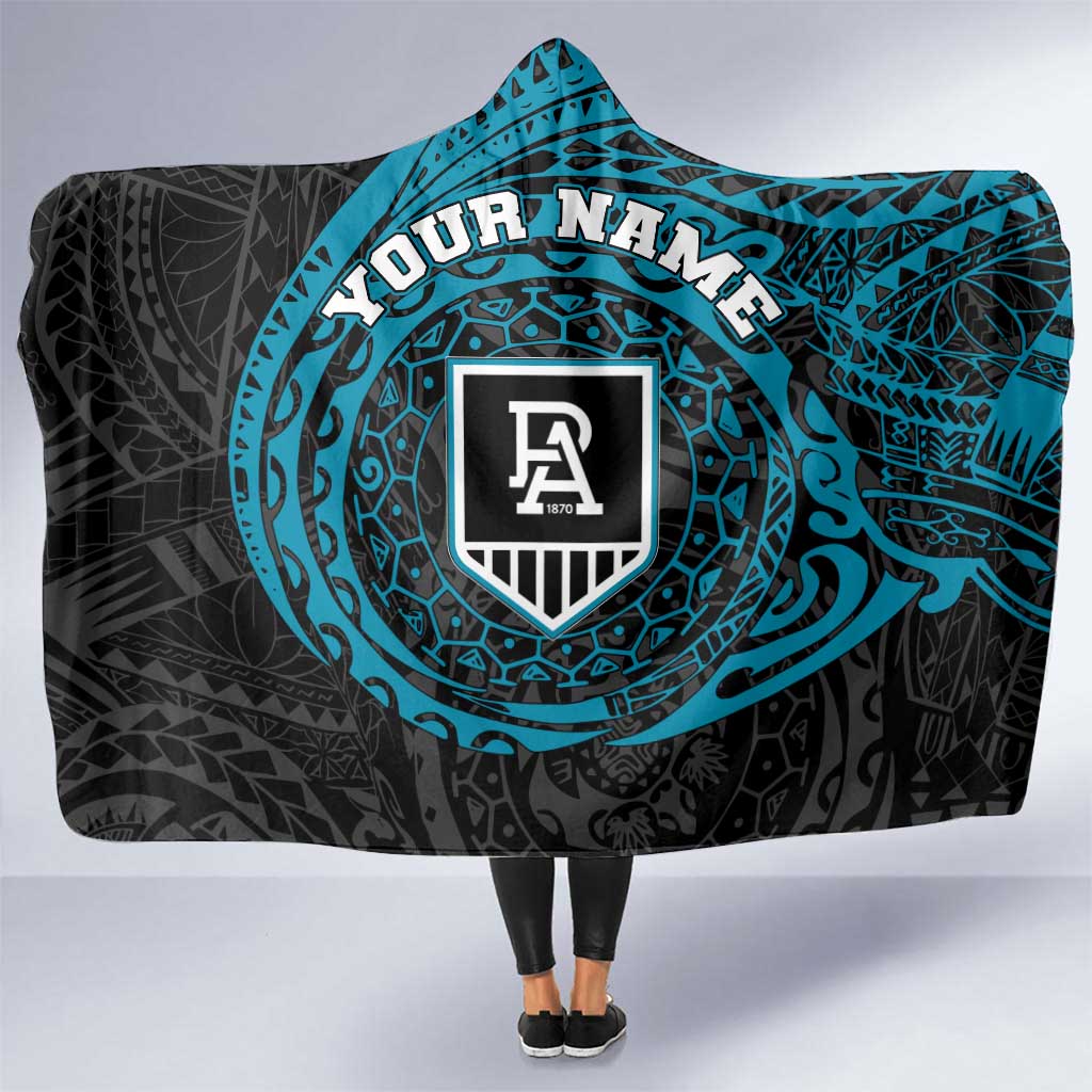 Personalized Port Adelaide Power Polynesian Hooded Blanket Tribal Chest and Sleeve Tattoo Heritage Warrior