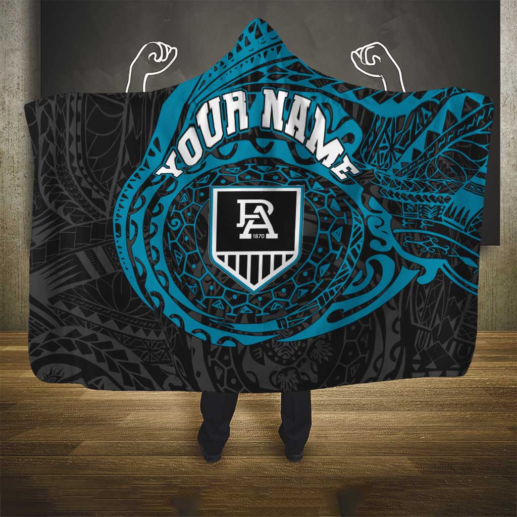 Personalized Port Adelaide Power Polynesian Hooded Blanket Tribal Chest and Sleeve Tattoo Heritage Warrior