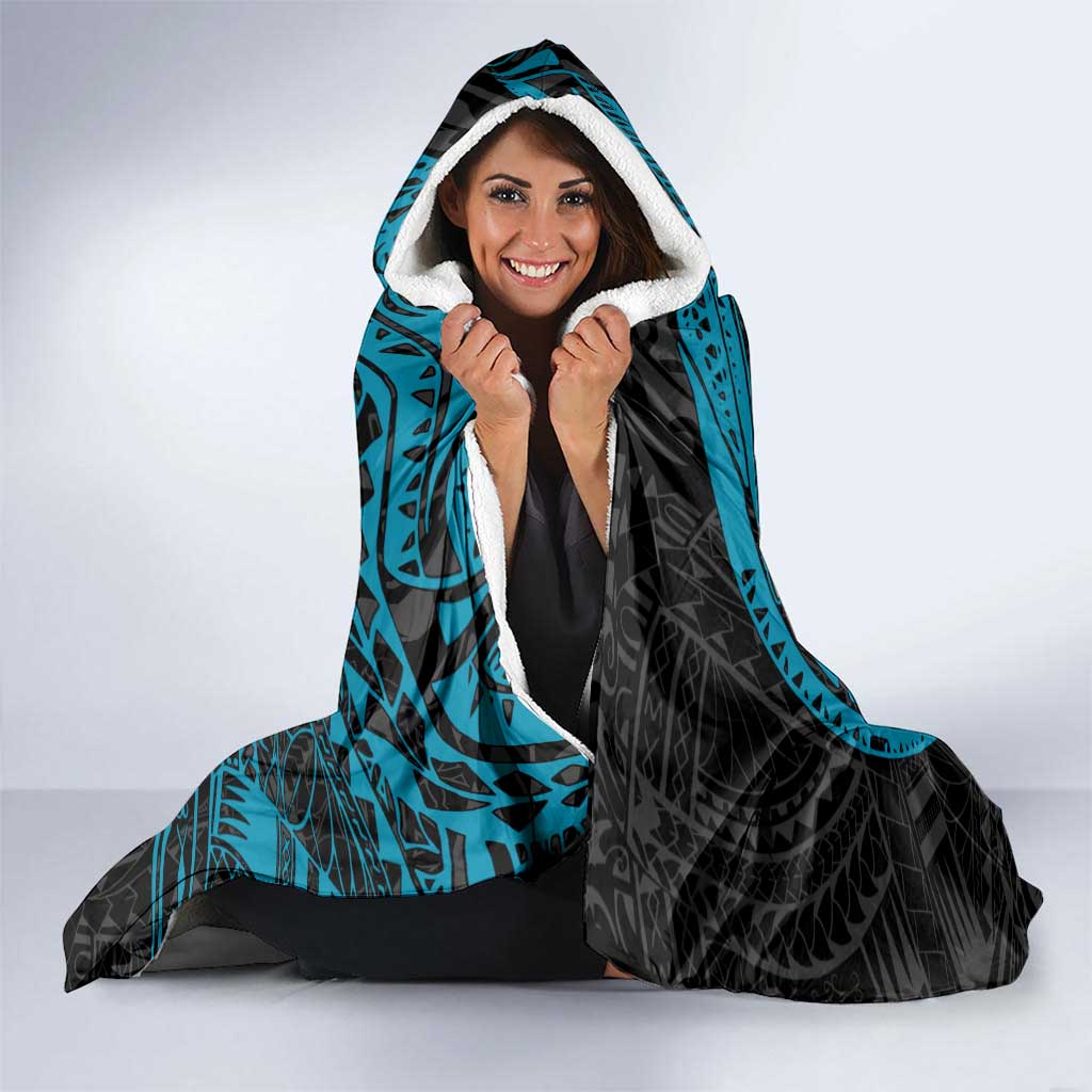 Personalized Port Adelaide Power Polynesian Hooded Blanket Tribal Chest and Sleeve Tattoo Heritage Warrior