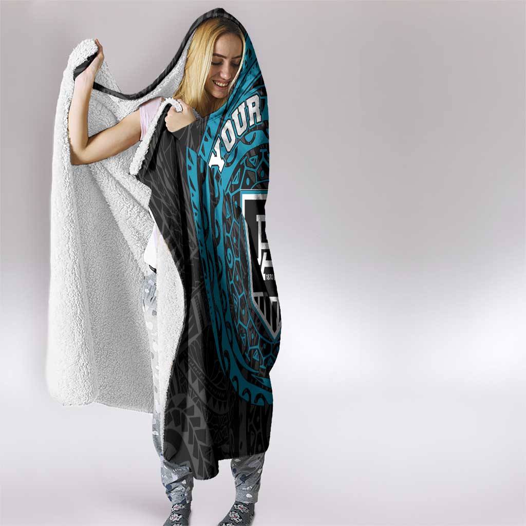 Personalized Port Adelaide Power Polynesian Hooded Blanket Tribal Chest and Sleeve Tattoo Heritage Warrior