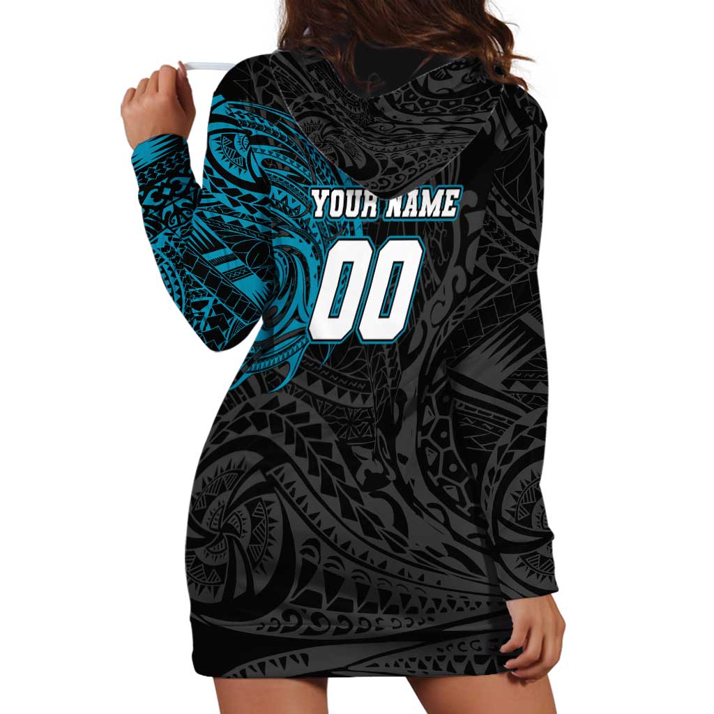 Personalized Port Adelaide Power Polynesian Hoodie Dress Tribal Chest and Sleeve Tattoo Heritage Warrior
