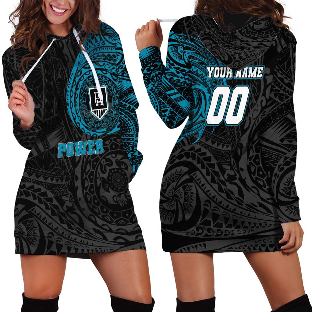 Personalized Port Adelaide Power Polynesian Hoodie Dress Tribal Chest and Sleeve Tattoo Heritage Warrior