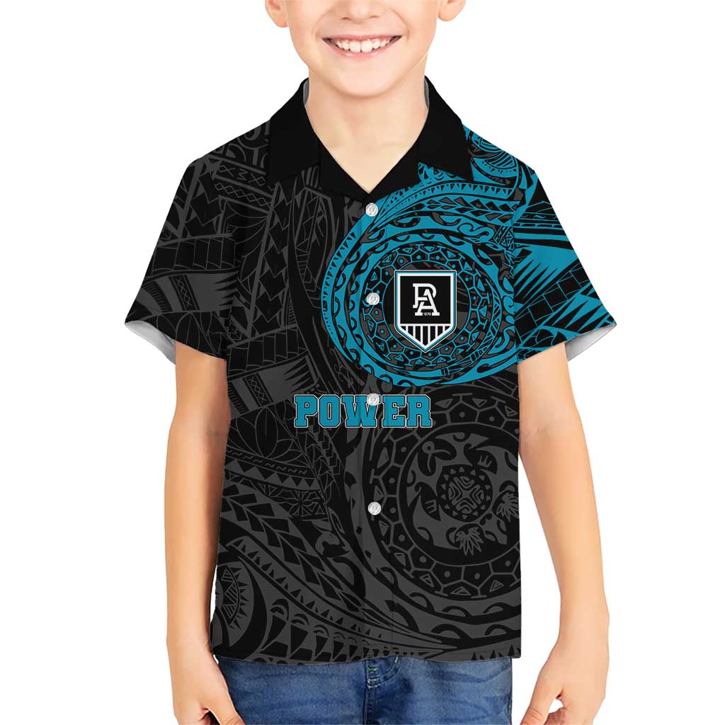 Personalized Port Adelaide Power Polynesian Kid Hawaiian Shirt Tribal Chest and Sleeve Tattoo Heritage Warrior