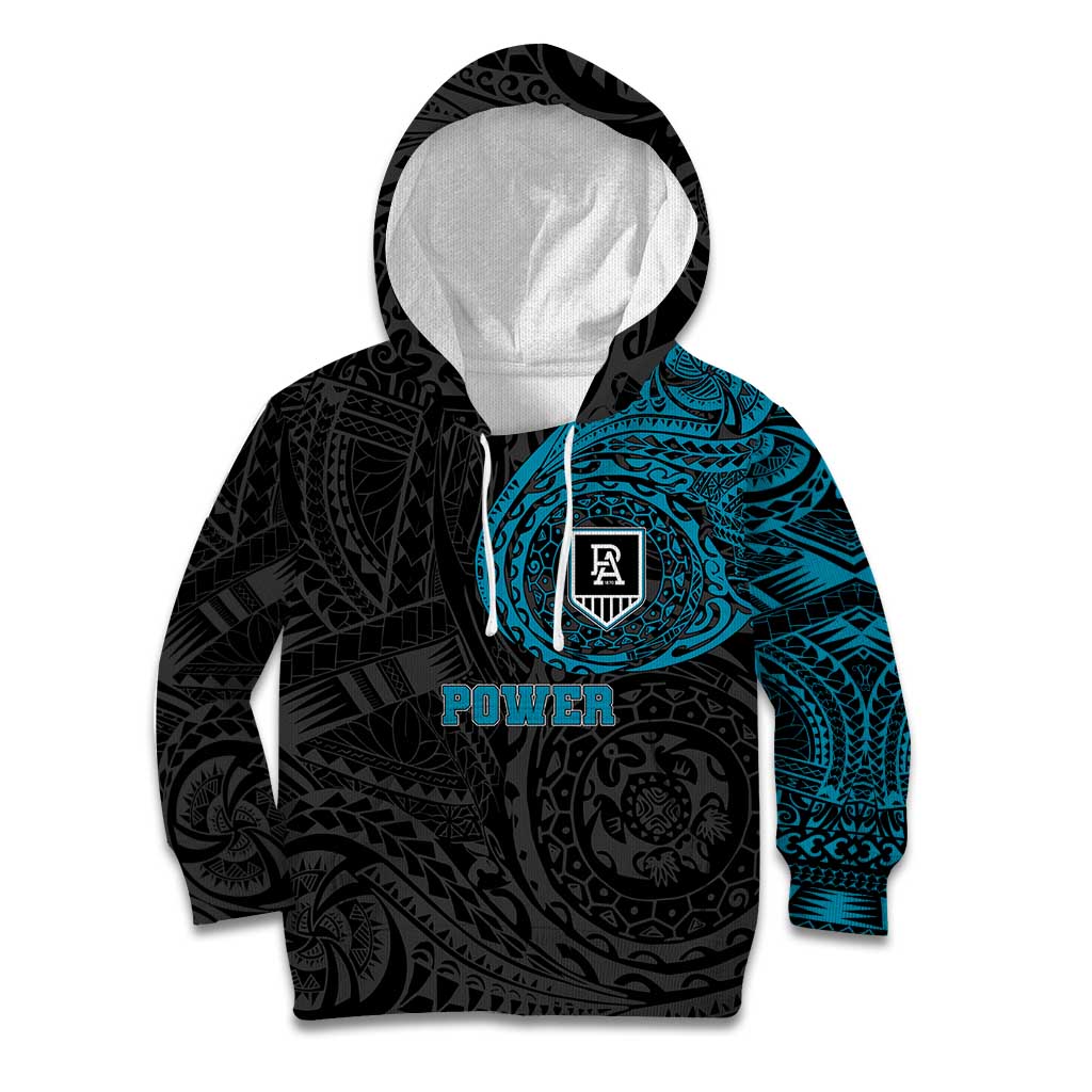 Personalized Port Adelaide Power Polynesian Kid Hoodie Tribal Chest and Sleeve Tattoo Heritage Warrior
