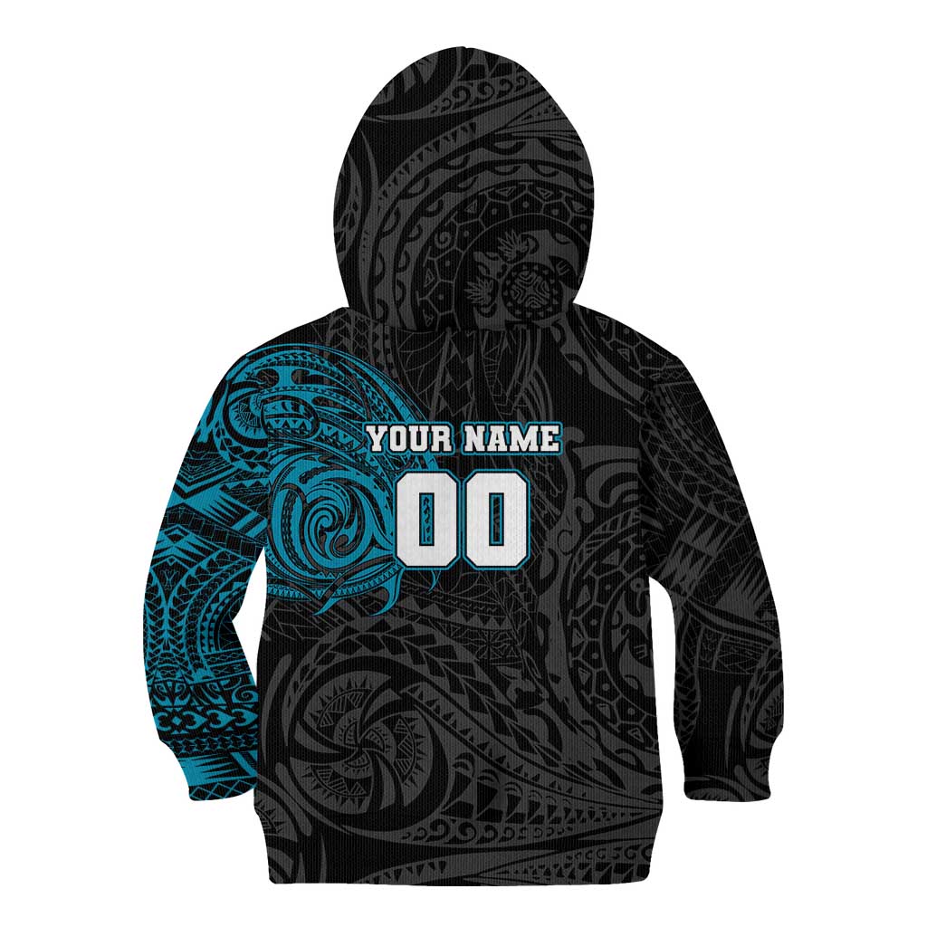 Personalized Port Adelaide Power Polynesian Kid Hoodie Tribal Chest and Sleeve Tattoo Heritage Warrior