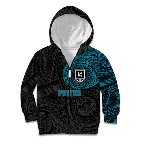 Personalized Port Adelaide Power Polynesian Kid Hoodie Tribal Chest and Sleeve Tattoo Heritage Warrior
