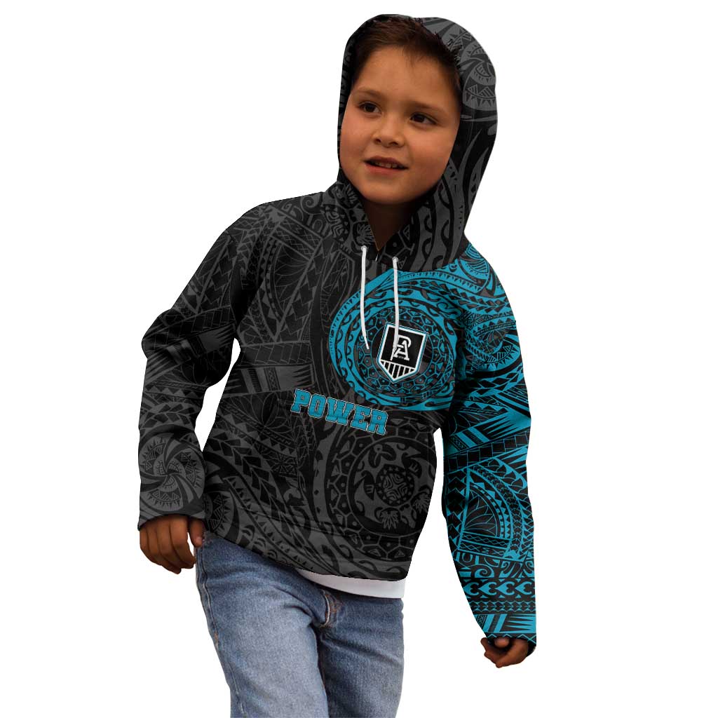 Personalized Port Adelaide Power Polynesian Kid Hoodie Tribal Chest and Sleeve Tattoo Heritage Warrior