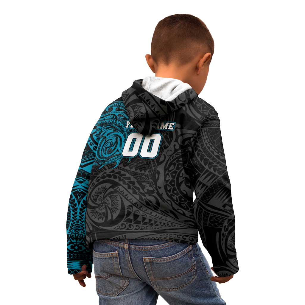 Personalized Port Adelaide Power Polynesian Kid Hoodie Tribal Chest and Sleeve Tattoo Heritage Warrior