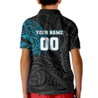 Personalized Port Adelaide Power Polynesian Kid Polo Shirt Tribal Chest and Sleeve Tattoo Heritage Warrior