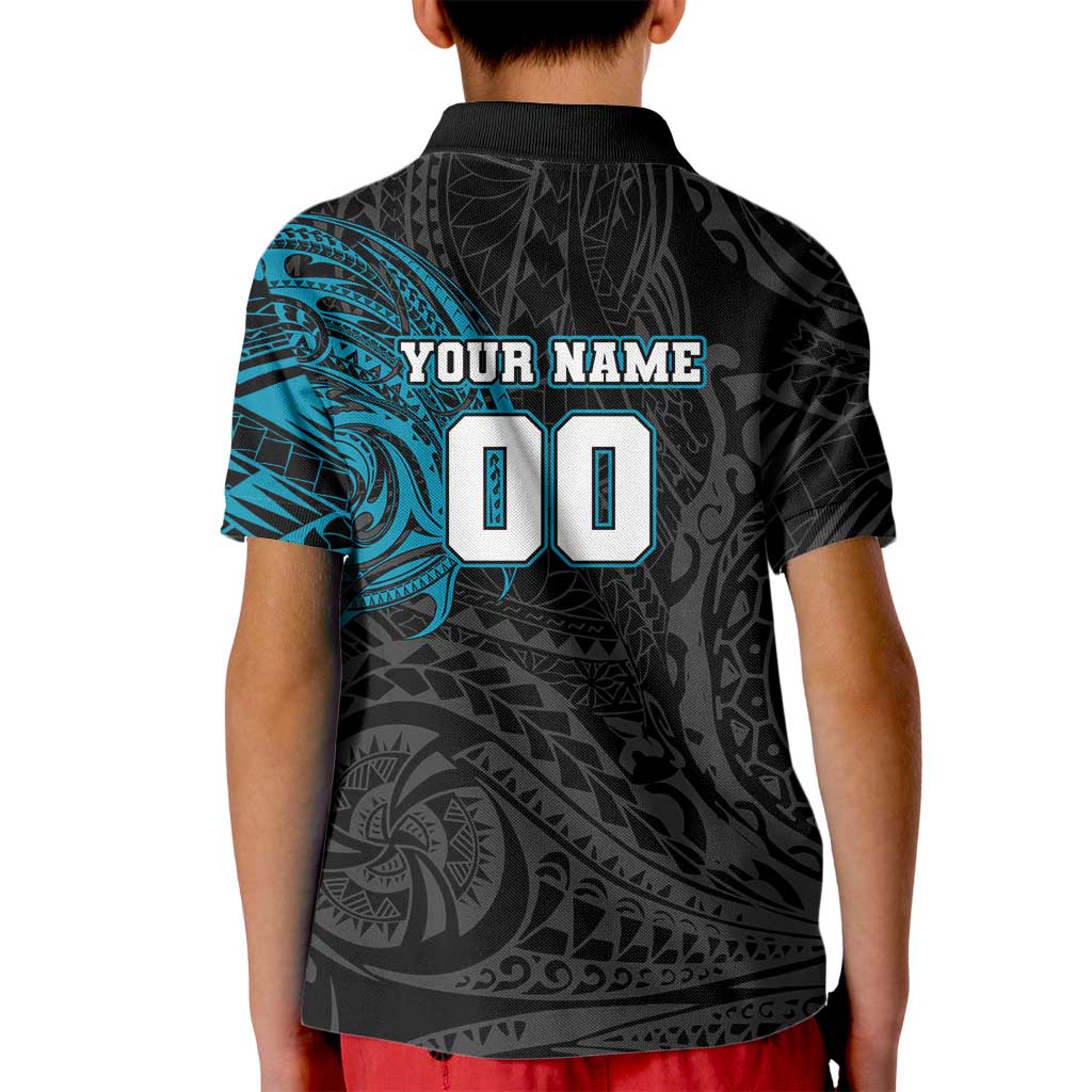 Personalized Port Adelaide Power Polynesian Kid Polo Shirt Tribal Chest and Sleeve Tattoo Heritage Warrior