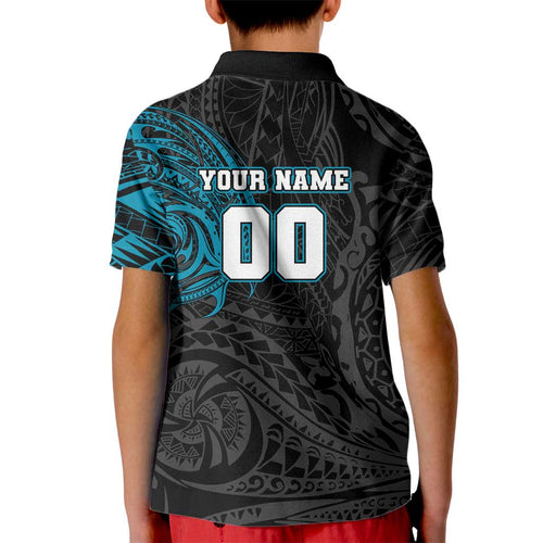 Personalized Port Adelaide Power Polynesian Kid Polo Shirt Tribal Chest and Sleeve Tattoo Heritage Warrior