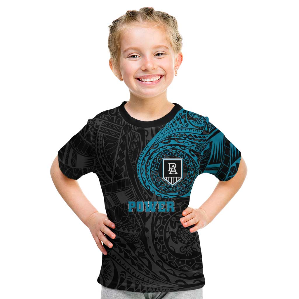 Personalized Port Adelaide Power Polynesian Kid T Shirt Tribal Chest and Sleeve Tattoo Heritage Warrior