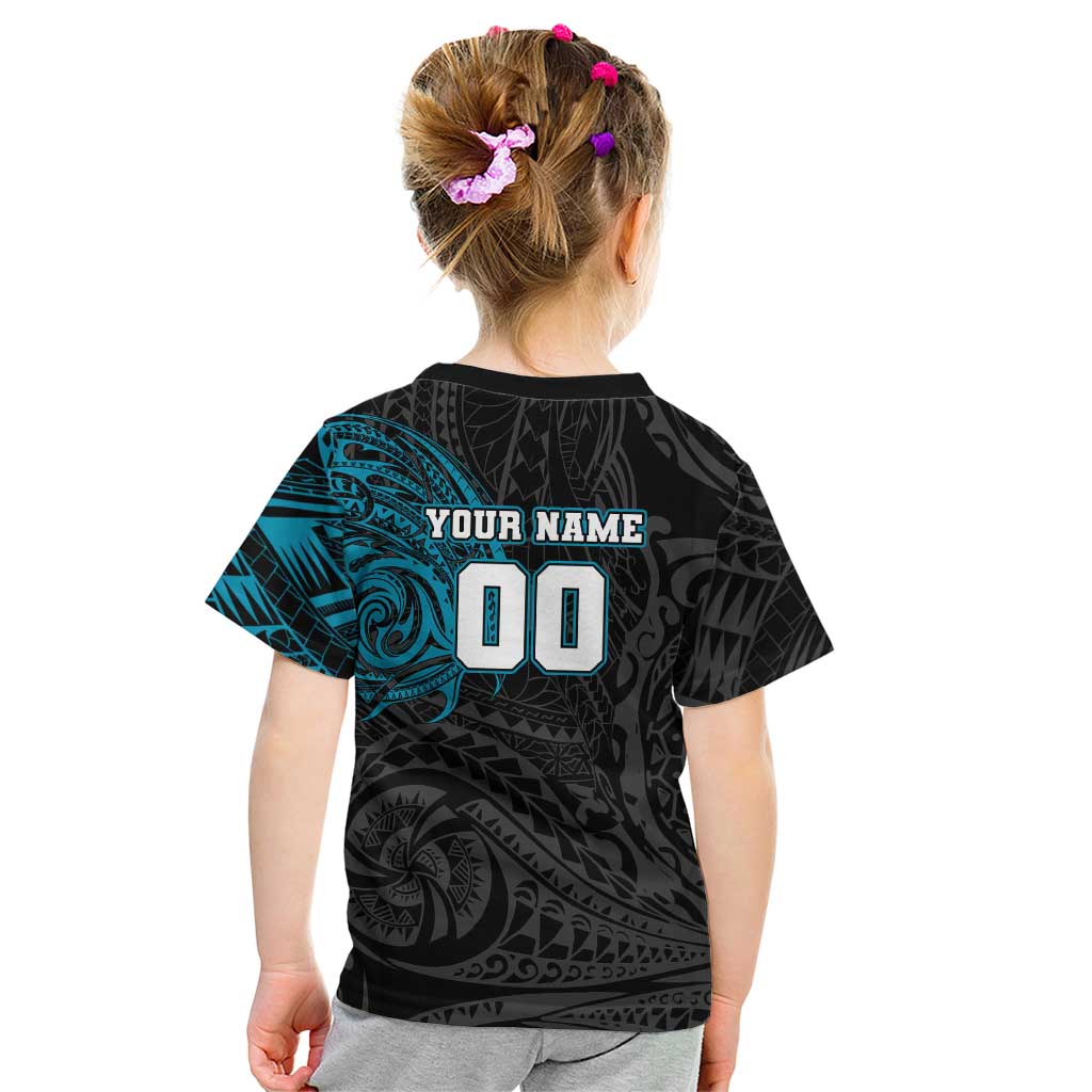 Personalized Port Adelaide Power Polynesian Kid T Shirt Tribal Chest and Sleeve Tattoo Heritage Warrior