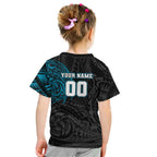 Personalized Port Adelaide Power Polynesian Kid T Shirt Tribal Chest and Sleeve Tattoo Heritage Warrior