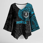 Personalized Port Adelaide Power Polynesian Kimono Sleeve Blouse Tribal Chest and Sleeve Tattoo Heritage Warrior