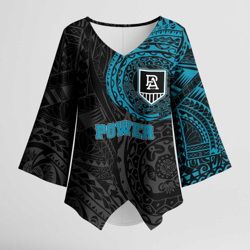 Personalized Port Adelaide Power Polynesian Kimono Sleeve Blouse Tribal Chest and Sleeve Tattoo Heritage Warrior