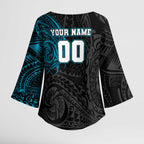 Personalized Port Adelaide Power Polynesian Kimono Sleeve Blouse Tribal Chest and Sleeve Tattoo Heritage Warrior