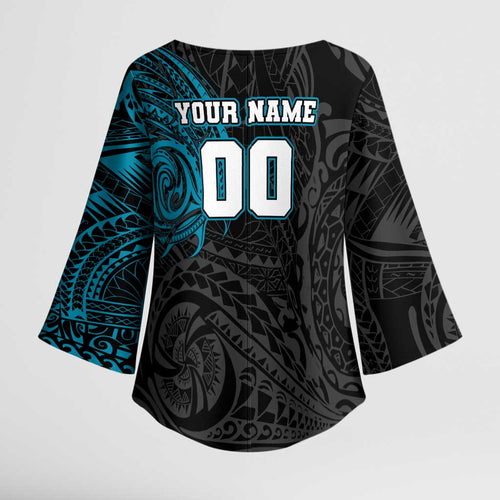 Personalized Port Adelaide Power Polynesian Kimono Sleeve Blouse Tribal Chest and Sleeve Tattoo Heritage Warrior