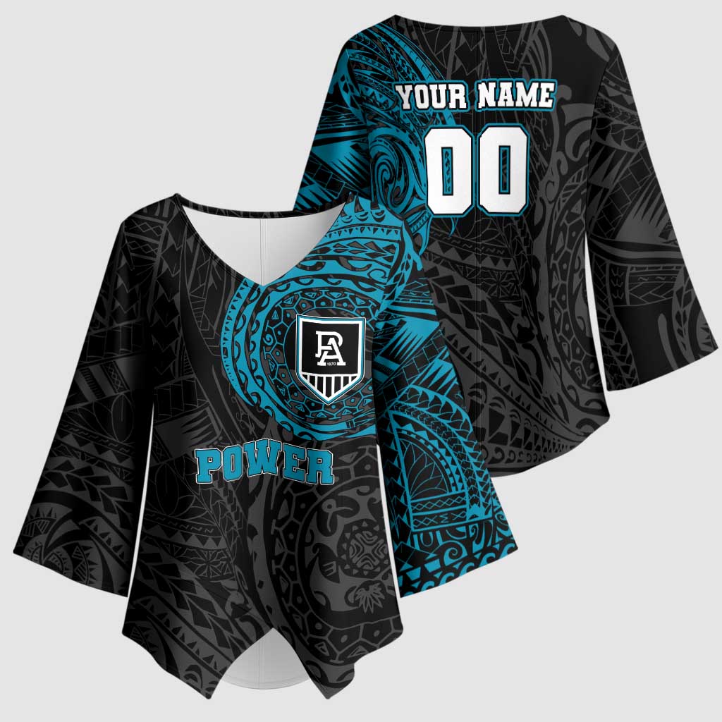 Personalized Port Adelaide Power Polynesian Kimono Sleeve Blouse Tribal Chest and Sleeve Tattoo Heritage Warrior