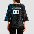 Personalized Port Adelaide Power Polynesian Kimono Sleeve Blouse Tribal Chest and Sleeve Tattoo Heritage Warrior