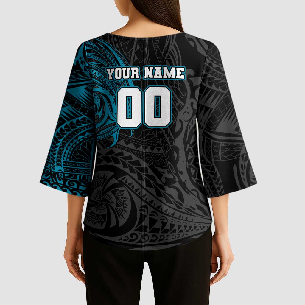 Personalized Port Adelaide Power Polynesian Kimono Sleeve Blouse Tribal Chest and Sleeve Tattoo Heritage Warrior