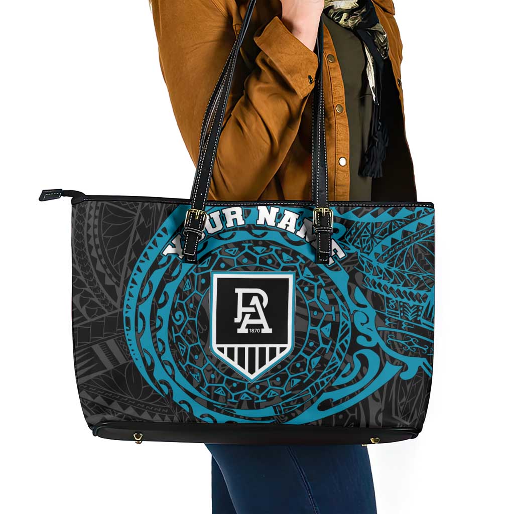 Personalized Port Adelaide Power Polynesian Leather Tote Bag Tribal Chest and Sleeve Tattoo Heritage Warrior