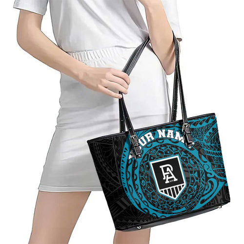 Personalized Port Adelaide Power Polynesian Leather Tote Bag Tribal Chest and Sleeve Tattoo Heritage Warrior