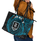 Personalized Port Adelaide Power Polynesian Leather Tote Bag Tribal Chest and Sleeve Tattoo Heritage Warrior