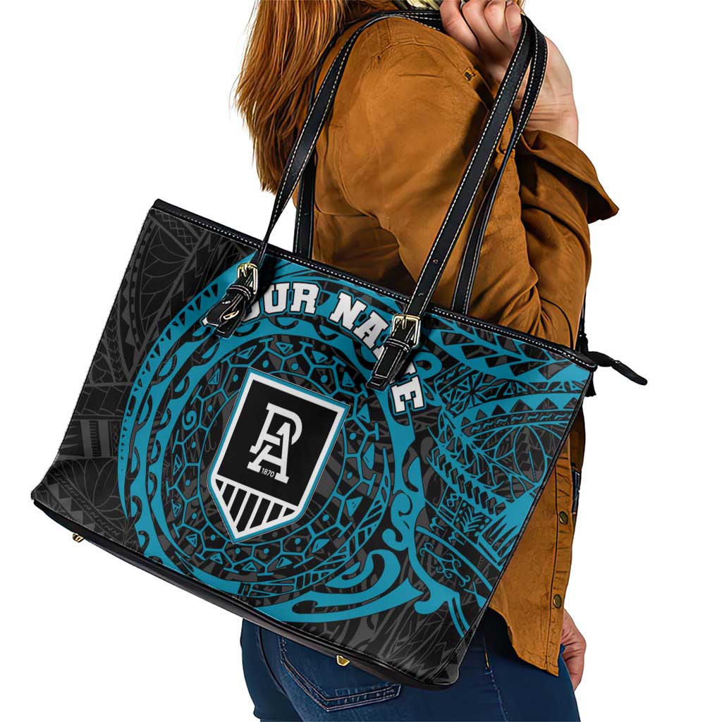 Personalized Port Adelaide Power Polynesian Leather Tote Bag Tribal Chest and Sleeve Tattoo Heritage Warrior