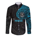 Personalized Port Adelaide Power Polynesian Long Sleeve Button Shirt Tribal Chest and Sleeve Tattoo Heritage Warrior