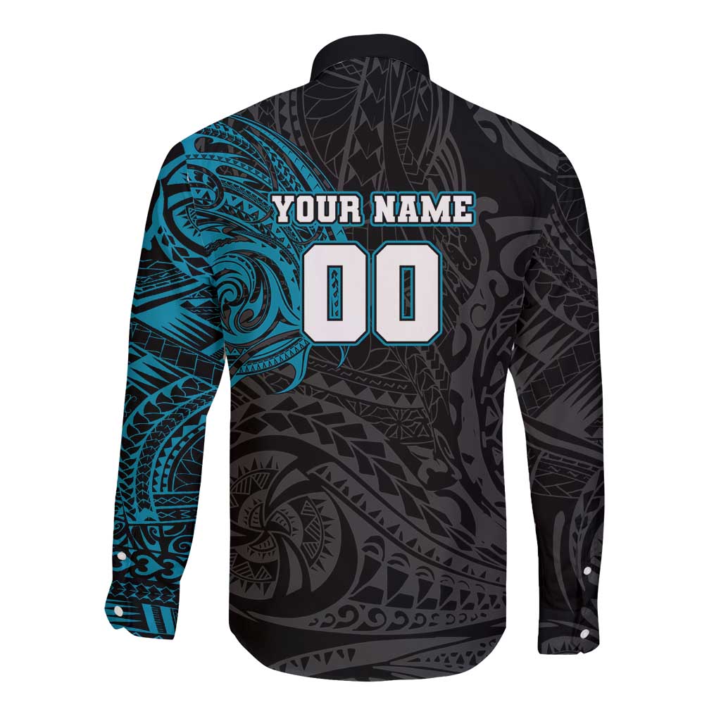 Personalized Port Adelaide Power Polynesian Long Sleeve Button Shirt Tribal Chest and Sleeve Tattoo Heritage Warrior